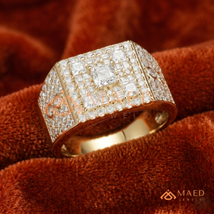 <b>Mens</b> Gold Tone Moissanite Square <b>Ring</b> Luxury Princess Cut Diamond Look Statement <b>Ring</b> for <b>Men</b> - Product Image 5