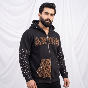 Custom Y2K Rhinestone Zip Up <b>Hoodie</b> <b>Leopard</b> Patchwork Graphic Heavyweight Fleece Hooded Sweatshirt Men Oversized Streetwear Jack - Product Image 1