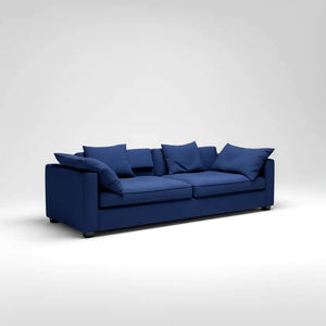 Canapé moderne à assise profonde en tissu bleu marine, ultra-doux, 3 places, avec grands coussins lombaires et structure à profil bas - Product Image 1