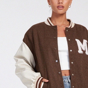 OEM Best Manufacturing High Quality Women's Loose Fitted Varsity <b>Jackets</b> Hip Hop Street Style Breathable Raw Quick Dry Windproof - Product Image 2