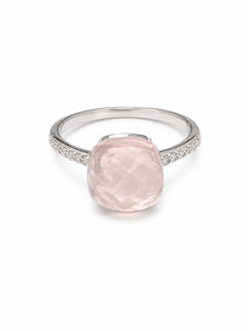 Rose Quartz and <b>Cz</b> <b>Ring</b> in 92.5 Sterling Silver KLSR-12161 - Product Image 1