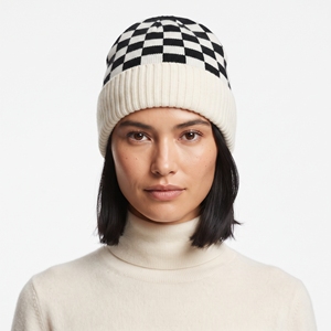 Gorro de Punto a Cuadros Blanco y Negro, Estilo Urbano, Gorro de Invierno para Hombre, Color Sólido, Tejido a Mano, 100% Acrílico - Product Image 6