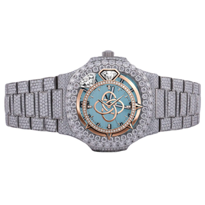 Montre de luxe sertie de diamants avec cadran bleu glacé, bracelet entièrement pavé de moissanite, montre-bracelet personnalisée pour homme style hip-hop - Product Image 1