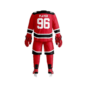 Uniforme de Hockey sobre Hielo Rojo, Negro y Blanco, 240GSM, Transpirable, Cuello de Encaje, Manga Holgada, Malla de Poliéster - Product Image 3