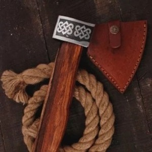 Tomahawk <b>Axe</b> With Celtic Knot Design Forged Steel Blade Wood <b>Handle</b> Survival Hatchet - Product Image 3