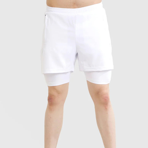 Men's White Solid Color Cotton Shorts <b>Mid</b> Waist Casual Style Short Length Breathable Knitted Fabric With Pockets - Product Image 4