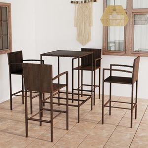 5 pezzi in Poly Rattan Patio Bar Set in marrone per mobili da esterno - Product Image 1