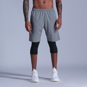<b>Men</b> Sporty Bermuda <b>Shorts</b> With Compression Inner Layer Quick Dry Spandex Polyester Solid Color Elastic Waist Pockets Gray <b>Black</b> - Product Image 4