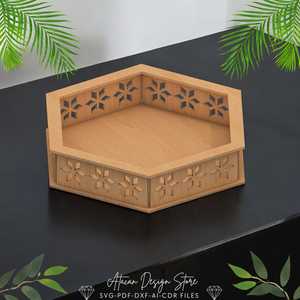 Plateau de service en bois de style artisanal, découpé au laser, motif géométrique, plateau décoratif pour le thé et le café - Product Image 6