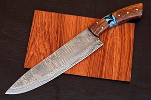 Cuchillo de Chef de Acero de Damasco Forjado a Mano, 8 Pulgadas, Mango de Resina y Madera, Estilo Vintage Ecológico, Ambidiestro, AR KNIVES - Product Image 4