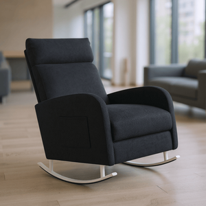 Sedia a Dondolo Moderna in Ciniglia Ecologica con Gambe in Metallo e Tasca Laterale per Balcone: Comfort e Funzionalità - Product Image 3