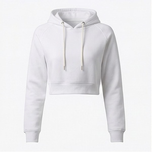 Sudadera con Capucha Corta de Felpa de Algodón Grueso para Mujer, Sudadera de Invierno con Bordado Frontal y Estampado Puff - Product Image 1