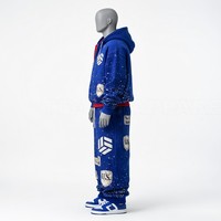 Ensemble survêtement homme personnalisé vintage printemps, broderie vieillie, fermeture éclair, coupe ample, sweat à capuche et pantalon de survêtement, effet délavé soleil et délavé à l'acide