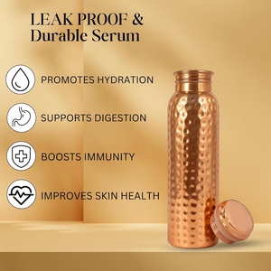 Copper <b>Water</b> <b>Bottle</b> <b>1</b> <b>Litre</b> Hammered Design 100% Pure Copper Leakproof Reusable <b>Bottle</b> for Men and Women for Home Office School - Product Image 5