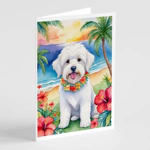 Coton De Tulear Luau cartes de vœux Pack de 8 capricieux A7 taille 5x7 cartes de note vierges avec enveloppes - Product Image 1