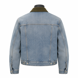 Chaqueta Vaquera Unisex Personalizada, Diseño Sólido, Otoño, 100% Algodón, Cierre Frontal con Cremallera, Logotipo, Estilo Vintage Desgastado, Ropa Casual Urbana - Product Image 2