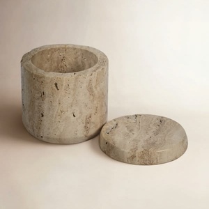 fluted toronto brown airtight <b>storage</b> <b>jar</b> marble canister ball handle lid natural stone <b>kitchen</b> container tea coffee sugar <b>jar</b> - Product Image 6