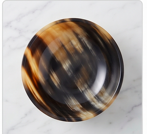 Bol de service en corne avec bordure en laiton, motif marbré brun et noir naturel, vaisselle décorative d'appoint - Product Image 3