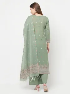 Ensemble Salwar Kameez en coton vert pour femmes avec imprimé floral et dupatta, tenue traditionnelle indienne et pakistanaise pour les occasions décontractées - Product Image 2