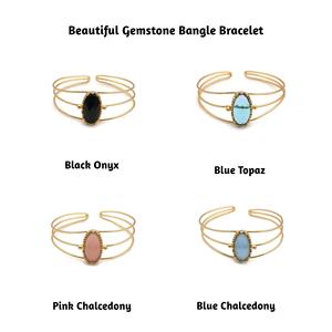 Bracelet de pierres précieuses en calcédoine rose créateur de bijoux bracelet jonc triple bandeau bijoux plaqué or bracelet jonc ovale rose - Product Image 2