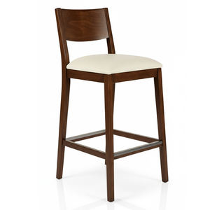 Silla de Bar Niwara de Madera de Teca Sólida de Primera Calidad, Contemporánea, Superventas, Taburete de Barra con Asiento Tapizado en Blanco, Lujosa para Hotel o Casa de Campo - Product Image 1
