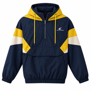 <b>Men's</b> Color Block Hooded <b>Racer</b> <b>Jacket</b> Half-Zip Water Resistant Oversized Fit Outdoor Windbreaker Coat - Product Image 3