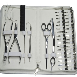 Hair Extensions Tools Kit Gold Pliers Set with Loop <b>Needle</b> Threader Pulling Hook <b>Bead</b> Device Tool Micro Silicone Rings <b>Beads</b> - Product Image 6