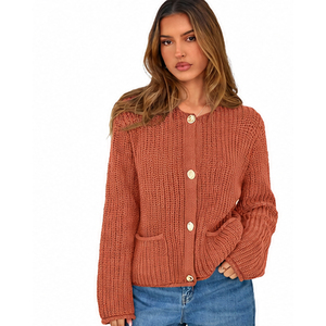 Suéter de Punto para Mujer, Color Óxido, Cuello Redondo, Manga Larga, Estilo Casual para Otoño, Antipilling, 100% Acrílico, Corte Regular - Product Image 3