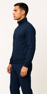 Conjunto Deportivo Azul Marino para Hombre, Chaqueta y Pantalones Cargo, Tela Elástica Premium, Cierre Completo, Cuello Alto - Product Image 3