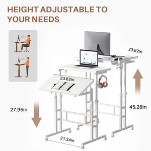 Dual Height Adjustable Rolling Computer <b>Desk</b> with Treadmill Walking Pad Mobile Workstation with Cup Holder - Product Image 3