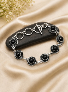 Pulsera de Ónix Negro Natural, Plata de Ley 925, Cadena Hecha a Mano, Joyería Vintage con Piedras Preciosas para Mujer - Product Image 3