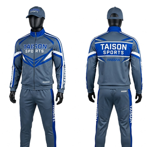 High quality 300 GSM polyester performance fabric cheerleading training tracksuit grey blue color <b>block</b> custom sublimation logo - Product Image 1