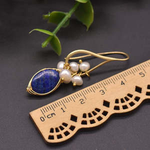Pendientes de Perlas Naturales de Agua Dulce, Lapislázuli Azul, Forma Redonda, para Uso Diario de Mujeres - Product Image 5