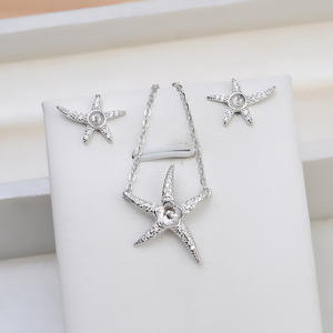 European American Simple Fashionable S925 <b>Silver</b> Sea <b>Star</b> Earrings <b>Necklace</b> Set DIY Accessories with Pearl Hollow - Product Image 2