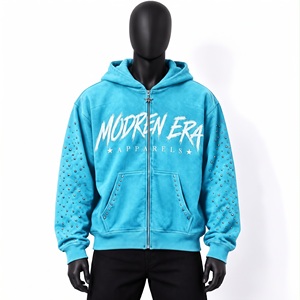 Sudadera con capucha premium de color marrón claro, con cremallera completa, personalizada OEM, de forro polar grueso, estilo streetwear, fabricante de ropa gráfica de lujo. - Product Image 6