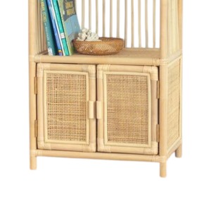 Wholesale Eco Friendly Rattan Shelving Double Cabinet Style Storage Organizer Cute Sunburst Motif Nursery Bedroom <b>Book</b> Display - Product Image 4