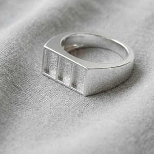 925 Sterling Solid Silver 7x5mm Three Rectangle Shape Men’s <b>Ring</b> Setting <b>for</b> Crushed Opal Inlay Resin <b>Ashes</b> Fordite Keepsake - Product Image 4