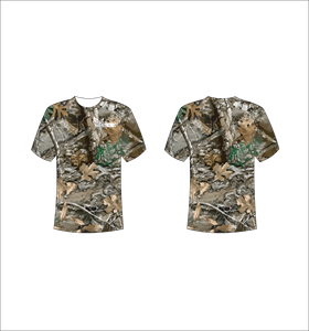 Custom Short Sleeve Sublimation T-Shirt Lightweight Athletic Apparel With Realistic Woodland Forest Tree Camo Print Manufacturer - Product Image 1