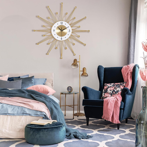 Large Gold Sunburst Metal <b>Wall</b> <b>Clock</b> Modern Decorative Starburst <b>Clock</b> with Arabic Numerals for <b>Living</b> <b>Room</b> Home Office Bedroom - Product Image 6