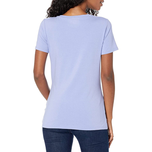 T-shirt décontracté pour femme à manches courtes et col en V, en tissu tricoté 100 % coton, écologique, respirant, pour un usage quotidien estival - Product Image 3