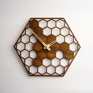 Wooden Wall <b>Clock</b> Abstract Geometric Design Irregular Shape Minimalist Style Quartz Analog <b>Battery</b> Powered Living Room Decor - Product Image 6