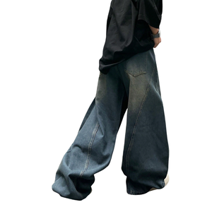 <b>Mens</b> Loose Fit <b>Wide</b> <b>Leg</b> Denim <b>Jeans</b> Baggy Casual Pants High Waist Breathable Quick Dry Moustache Effect Full Length Comfortable - Product Image 2