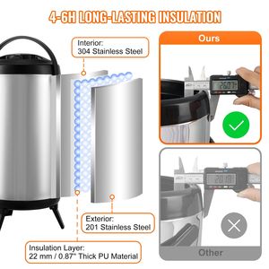 Dispenser per bevande isolate in acciaio inossidabile da 2.4 galloni da 9.2 litri termicamente per bevande fredde per Server con manico per alimenti - Product Image 3