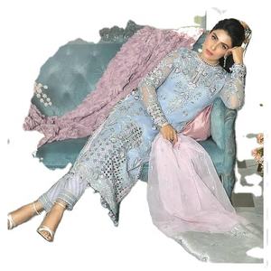 2021 Venta caliente pakistaní indio bordado Shalwar Kameez vestido listo viscosa seda rayón red Material - Product Image 2