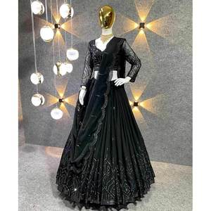 Wedding Wear Georgette Sequence Work Lehenga Choli with Dupatta Black - Product Image 1