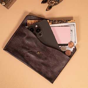 Genuine Leather Portable Cash Envelope Wallet Custom Logo Color Slim Design Heavy Duty Protection Multi-Function Storage - Product Image 3