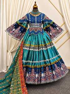 Robe afghane Kuchi pour femmes, col haut, manches longues, robe de bal brodée, longueur au sol, motif floral, tenue formelle, style vintage, robe décontractée - Product Image 6