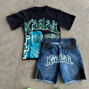 Fabricant sur mesure de vêtements vintage, t-shirts et jorts personnalisés avec impression en relief pour hommes, ensembles pour hommes au design délavé - Product Image 4