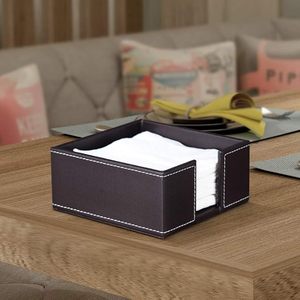 Porte-serviettes carré en similicuir noir de qualité supérieure avec surpiqûres contrastées - Product Image 5