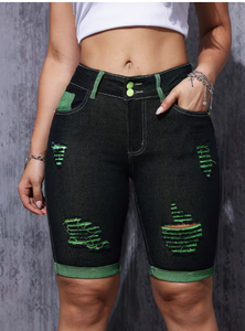 Shorts de Mezclilla de Cintura Alta para Mujer, Corte Recto, Dobladillo Desgastado, Color en Contraste, Ropa Casual de Verano, Secado Rápido Premium, Marca TRIBON SPORTS - Product Image 4